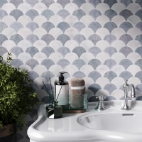 Carrara White - Ash Blue Scallop Shell Marble Mosaic Tile Honed 255 x 325 x 10 (0)