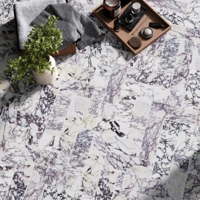 Arabescato Viola Herringbone Marble Tile Honed 100 x 305 x 10 (0)