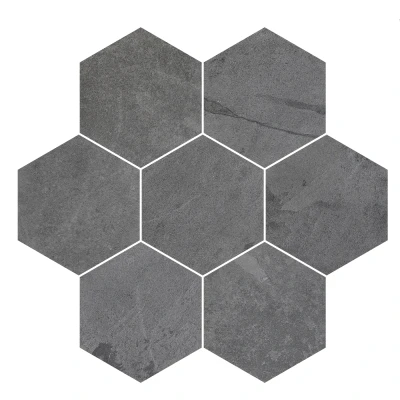 Brazilian Black Hexagon Slate Tile Riven Surface 15 cm (One Side) x 10 (1)