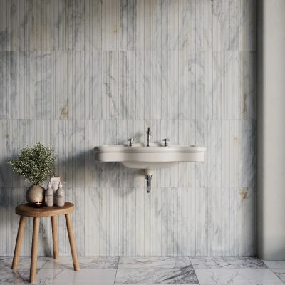 Calacatta Verde Marble Tile Fluted 152 x 610 x 10 (0)