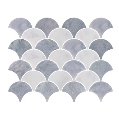 Carrara White - Ash Blue Scallop Shell Marble Mosaic Tile Honed 255 x 325 x 10 (1)