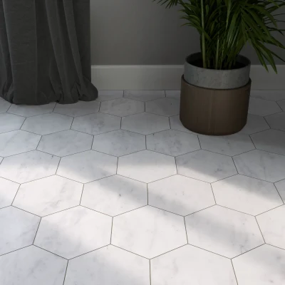 Carrara White Hexagon Marble Tile Polished 15 cm (One Side) x 10 (1)