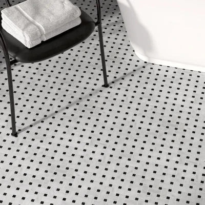 Carrara White St Laurent Basketweave Mosaic Tile Honed 300 x 305 x 10 (0)