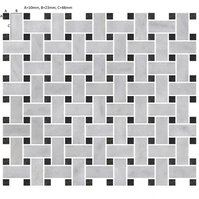 Carrara White St Laurent Basketweave Mosaic Tile Honed 300 x 305 x 10 (0)