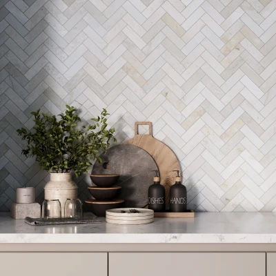 Crema Marfil Herringbone Marble Mosaic Tile Honed 285 x 325 x 8 (0)