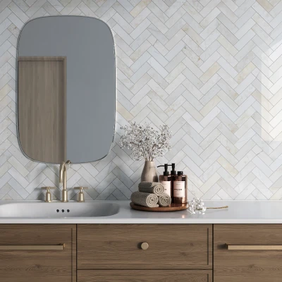 Crema Marfil Herringbone Marble Mosaic Tile Polished 285 x 325 x 8 (0)