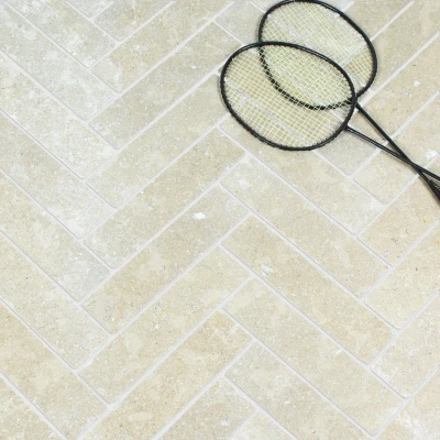 Desert Pearl Herringbone Limestone Tile Tumbled Edge 75 x 305 x 20 (0)