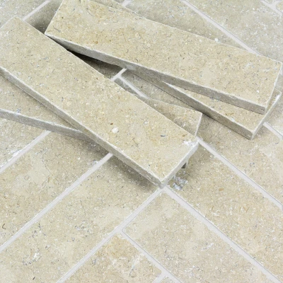 Desert Pearl Herringbone Limestone Tile Tumbled Edge 75 x 305 x 20 (1)
