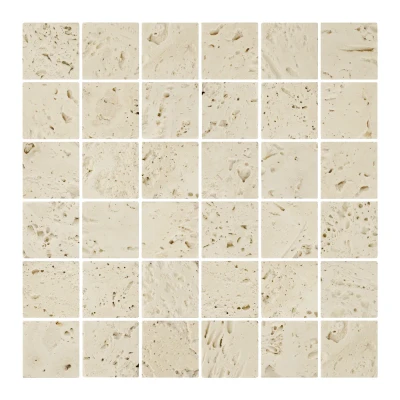 Lydia Antique Travertine Mosaic Tile Unfilled & Tumbled Edge 48 x 48 (2)