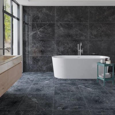 Nero Venato Porcelain Tile Rectified Edge - Polished Finish 300 x 600 x 9 (0)