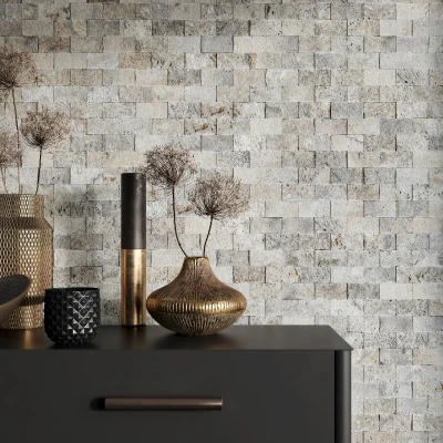 Silver Travertine Tile Split Face - 3D Effect 48 x 100 (0)