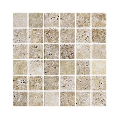 Siva Noce Travertine Mosaic Tile Unfilled & Tumbled Edge 48 x 48 (1)