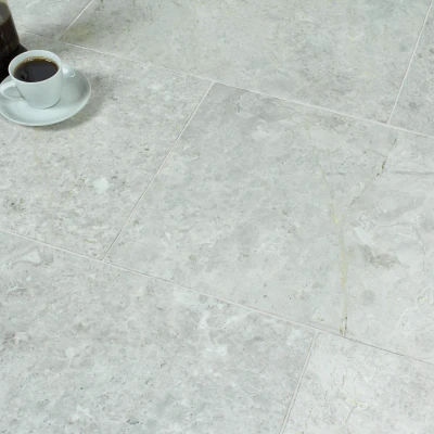 Sky Grey Marble Tile Tumbled Edge 406 x 610 x 12 (1)