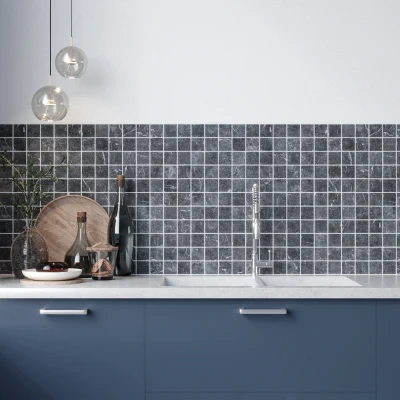 Taurus Nero Marble Mosaic Tile Tumbled Edge 48 x 48 (0)