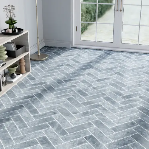 Ash Blue Herringbone Marble Tile Tumbled 100 x 305 x 10 (0)