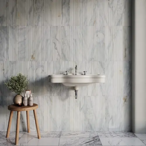 Calacatta Verde Marble Tile Fluted 152 x 610 x 10 (0)