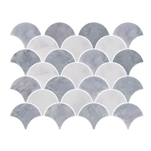 Carrara White - Ash Blue Scallop Shell Marble Mosaic Tile Honed 255 x 325 x 10 (1)
