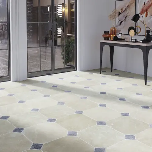 Olympus Creme - Ash Blue Octagon Marble Tile Tumbled Edge 406 x 406 x 10 (0)