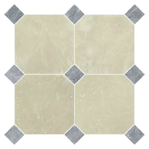 Olympus Creme - Ash Blue Octagon Marble Tile Tumbled Edge 406 x 406 x 10 (1)