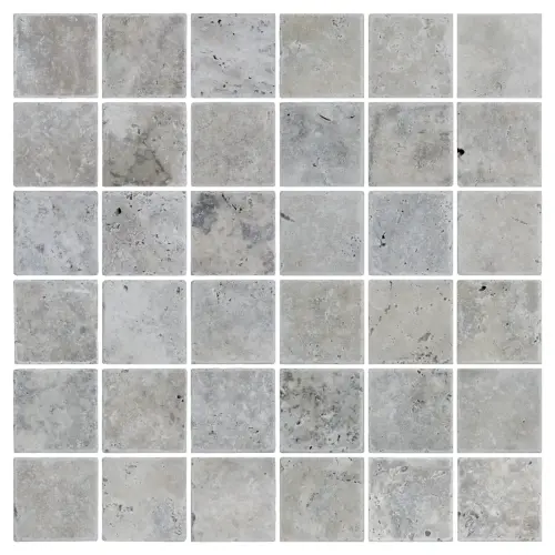 Silver Travertine Mosaic Tile Unfilled & Tumbled Edge 48 x 48 (2)