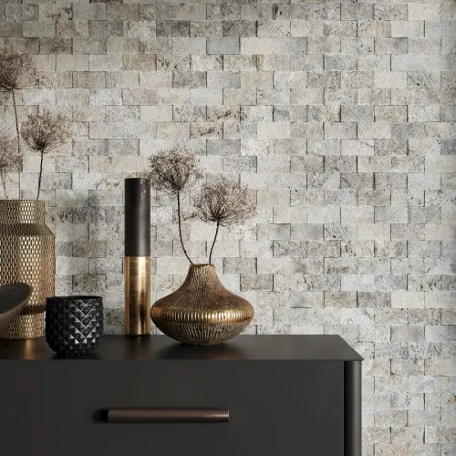 Silver Travertine Tile Split Face - 3D Effect 23 x 48 (0)