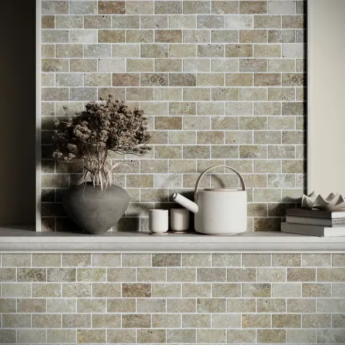 Siva Noce Travertine Brick Mosaic Tile Unfilled & Tumbled Edge 48 x 100 (0)