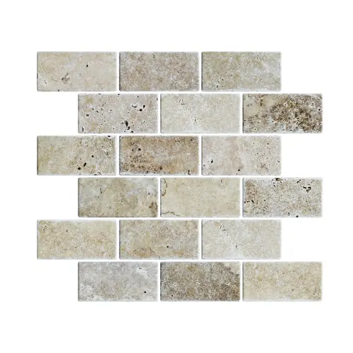 Siva Noce Travertine Brick Mosaic Tile Unfilled & Tumbled Edge 48 x 100 (1)