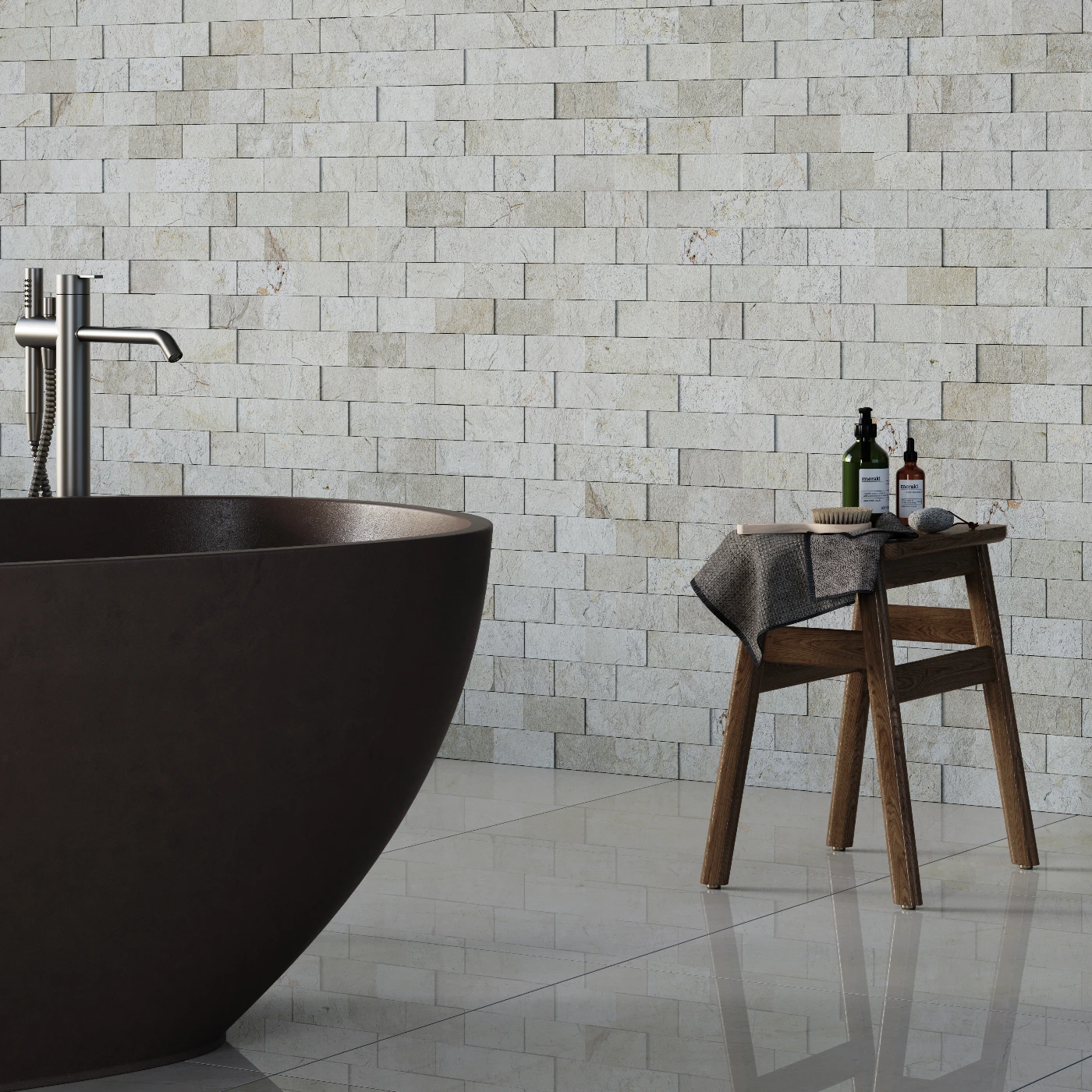 Crema Marfil Marble Tile - Split Face - 3D Effect