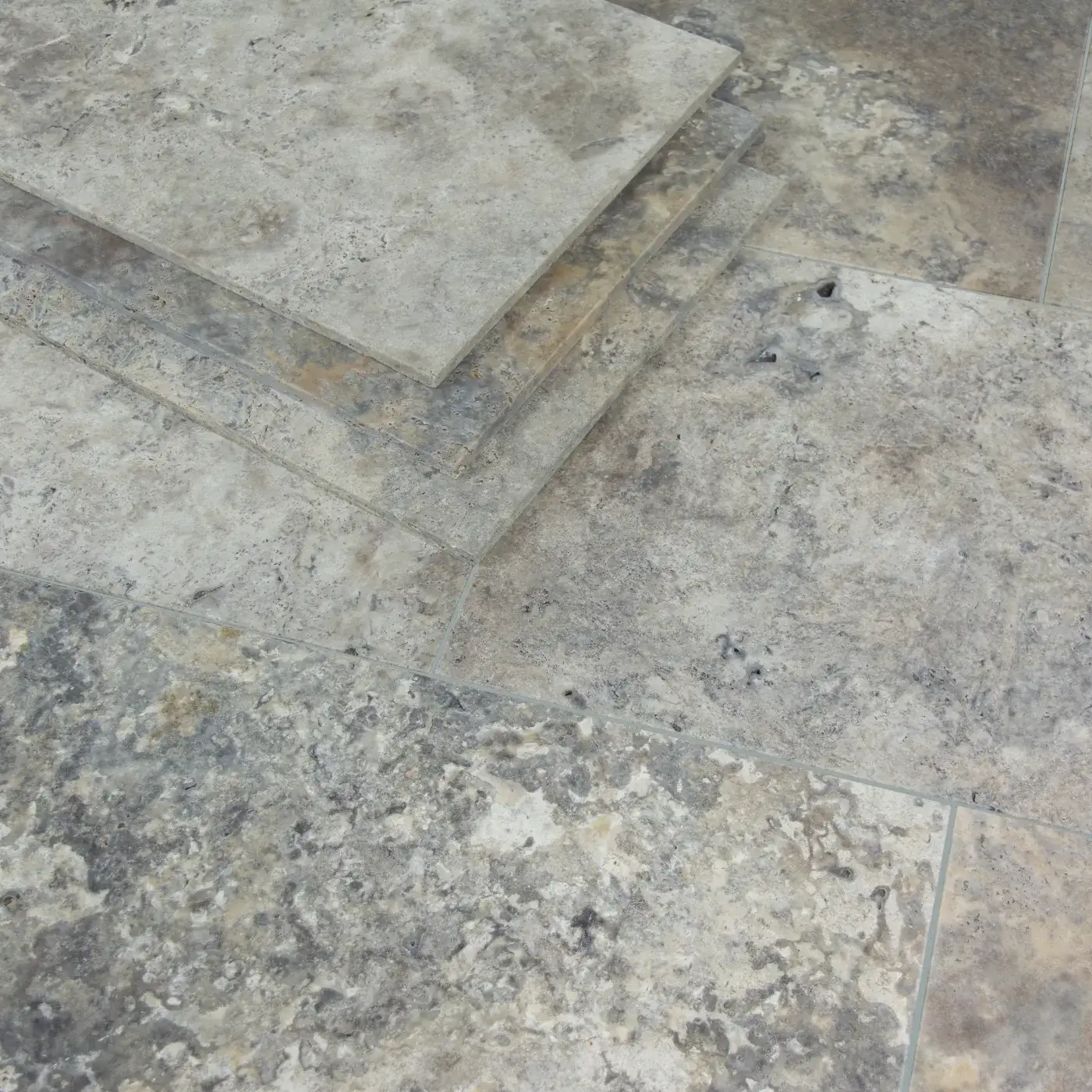 Silver Travertine Tile Unfilled & Tumbled Edge 406 x 610 x 12 (3)