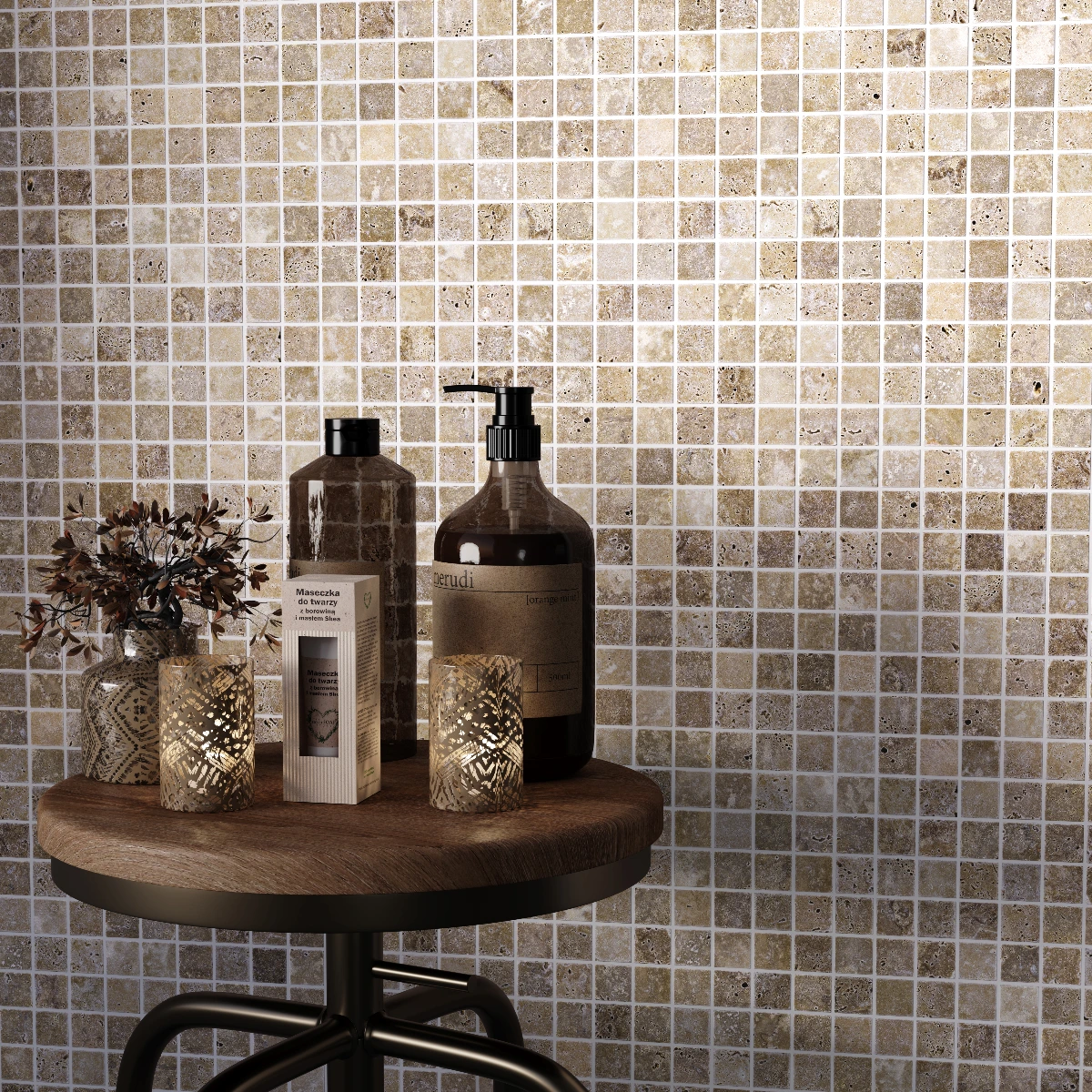 Siva Noce Travertine Mosaic Tile - Unfilled & Tumbled Edge